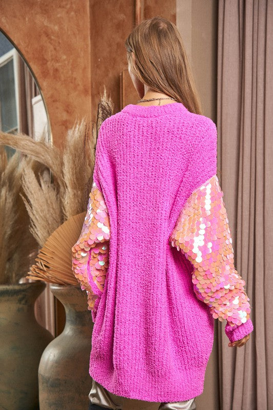 Sequin Sleeve Sweater Knit Tunic Top - lolaluxeshop