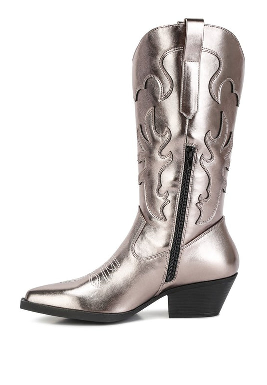 Cowby Metallic Faux Leather Cowboy Boots - lolaluxeshop