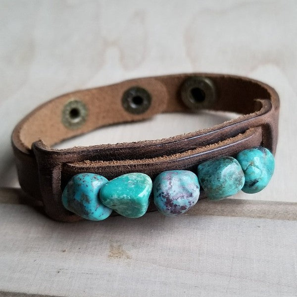 Narrow Cuff with African Turquoise Chunks - lolaluxeshop