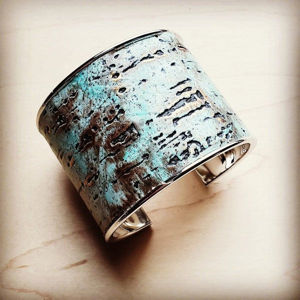 Wide Bangle Bracelet in Turquoise Metallic Leather - lolaluxeshop