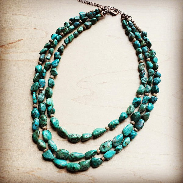 Triple Strand Turquoise & Wood Collar Necklace - lolaluxeshop