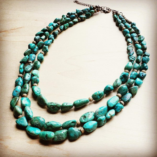 Triple Strand Turquoise & Wood Collar Necklace - lolaluxeshop