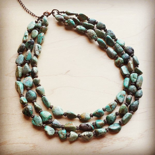 Triple Strand Turquoise & Copper Collar Necklace - lolaluxeshop