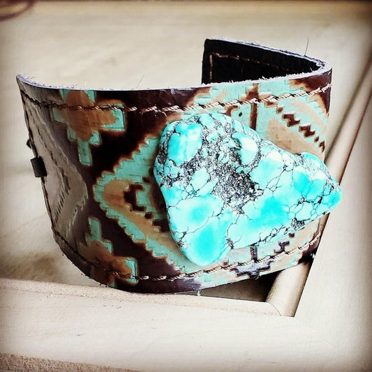 cuff w/ Tie-Turquoise Navajo and Turquoise Slab - lolaluxeshop