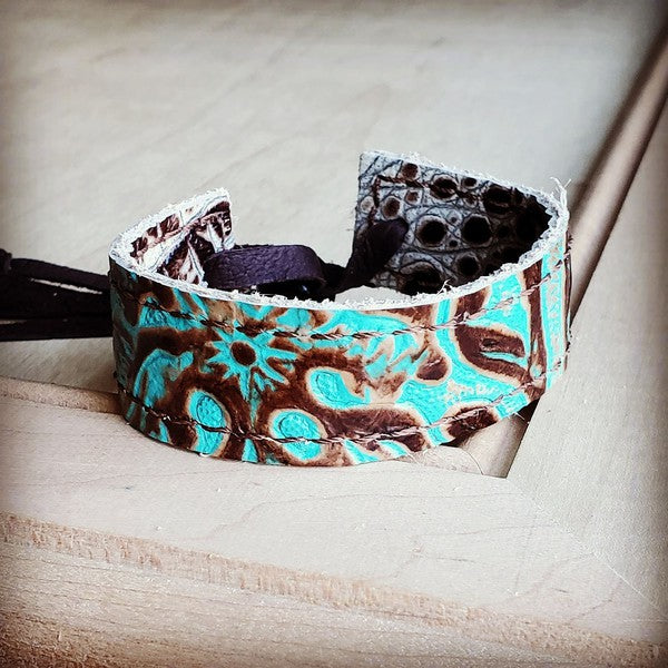 Narrow Leather Cuff in Cowboy Turquoise 001f - lolaluxeshop