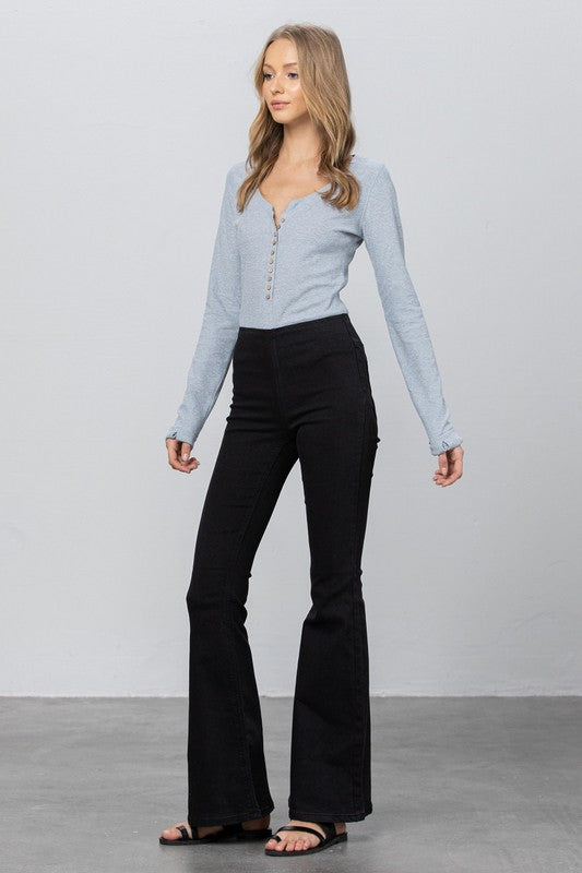 MID-RISE BANDED WIDER FLARE JEANS - lolaluxeshop