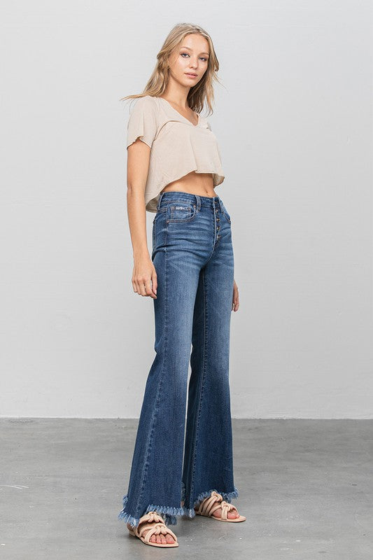 BUTTON DOWN WIDE FLARE JEANS - lolaluxeshop