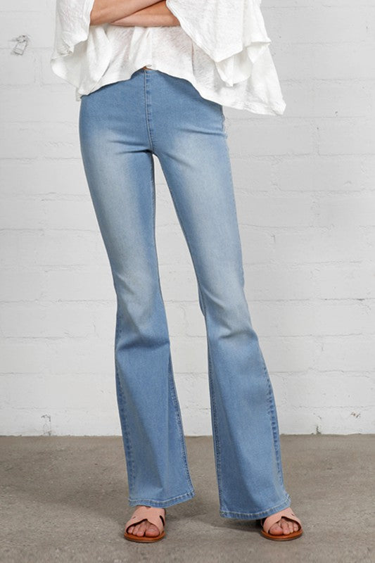MID-RISE BANDED WIDER FLARE JEANS - lolaluxeshop