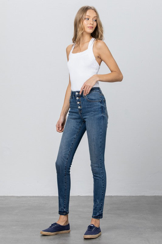 MID RISE BUTTON DOWN SKINNY - lolaluxeshop