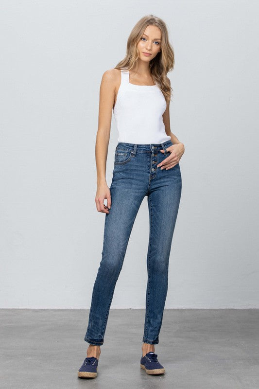 MID RISE BUTTON DOWN SKINNY - lolaluxeshop