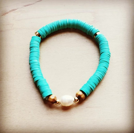 Bracelet Bar-Turquoise and Pearl Stretch Bracelet - lolaluxeshop