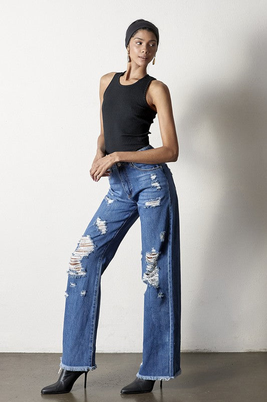 DISTRESSED DAD JEANS - lolaluxeshop