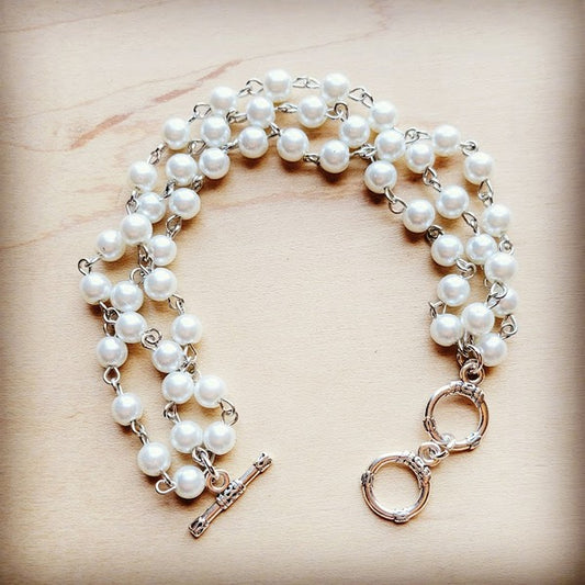 Triple Strand Pearl and Silver Bracelet - lolaluxeshop