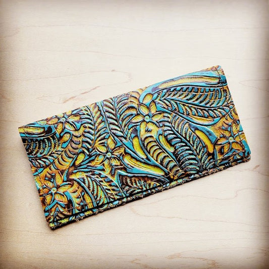 Embossed Leather Wallet in Dallas Turquoise - lolaluxeshop