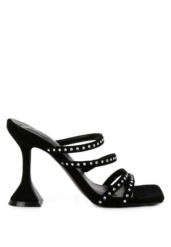 FACE ME STUDDED MID HEEL MULTI STRAP SANDALS - lolaluxeshop