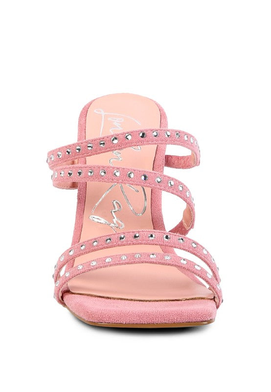 FACE ME STUDDED MID HEEL MULTI STRAP SANDALS - lolaluxeshop