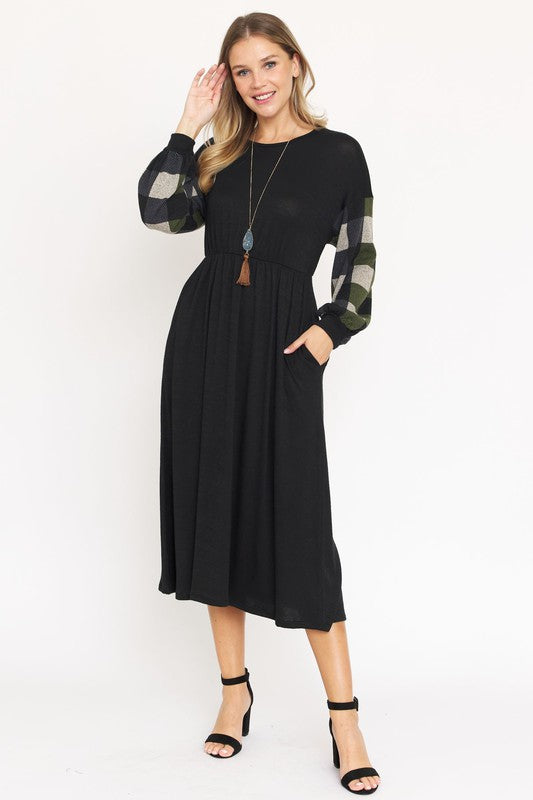 Knit Bishop Sleeve Tea Length Dress - lolaluxeshop