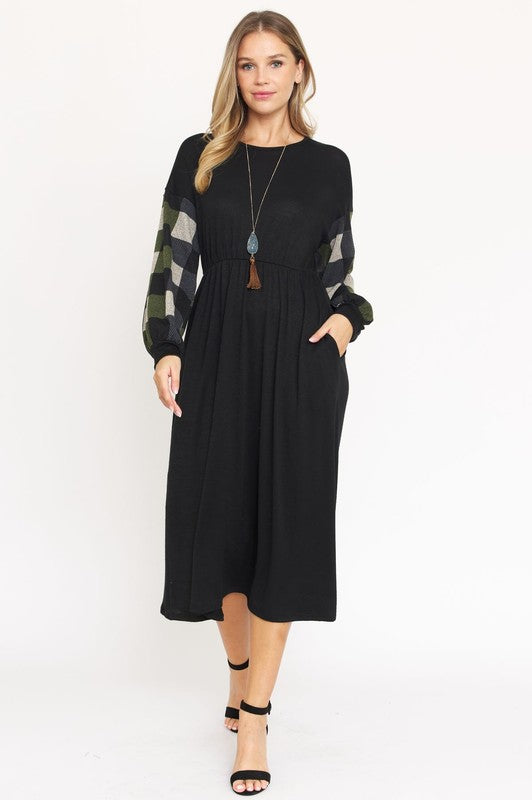 Knit Bishop Sleeve Tea Length Dress - lolaluxeshop