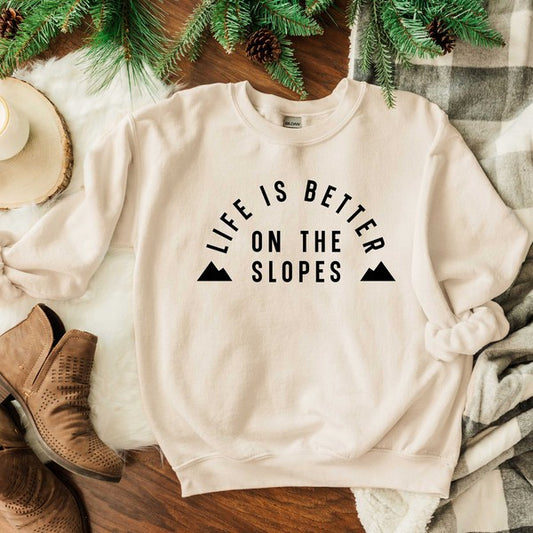 Better On The Slopes Mountains Graphic Sweatshirt - lolaluxeshop
