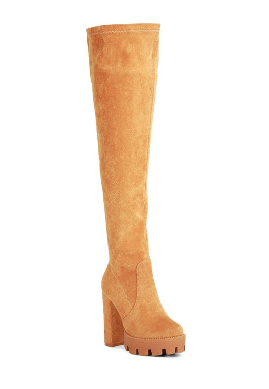 Maple High  Block Heeled Faux Suede Long Boots - lolaluxeshop