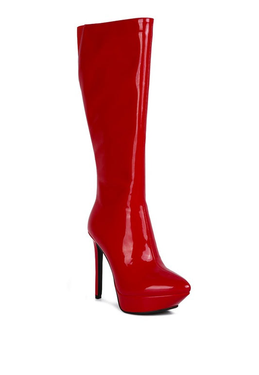 CHATTON Patent Stiletto High Heeled Calf Boots - lolaluxeshop