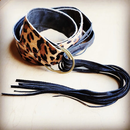 Leopard Belt with Leather Fringe Closure 36 inches - lolaluxeshop