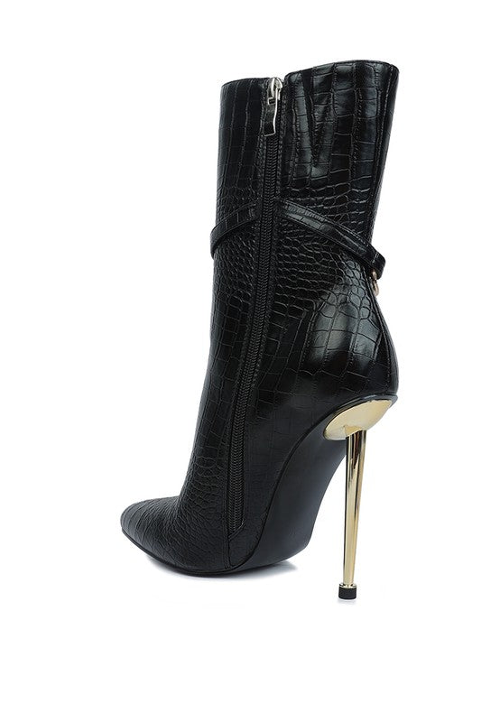 Nicole Croc Patterned High Heeled Ankle Boots - lolaluxeshop