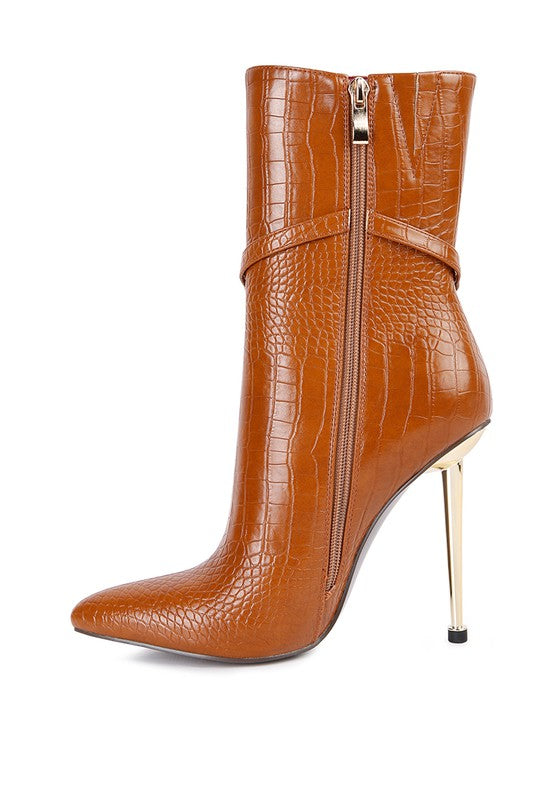 Nicole Croc Patterned High Heeled Ankle Boots - lolaluxeshop