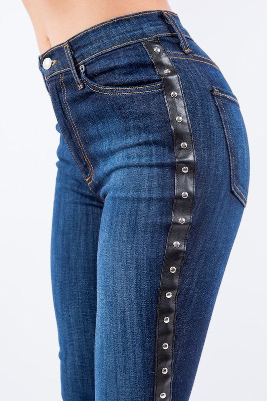 Bell Bottom Jean with Side Studs Detail - lolaluxeshop