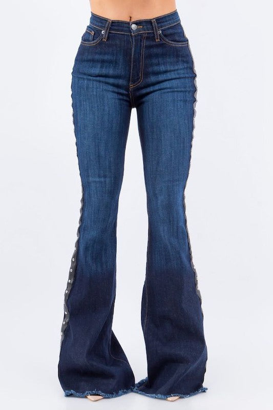 Bell Bottom Jean with Side Studs Detail - lolaluxeshop