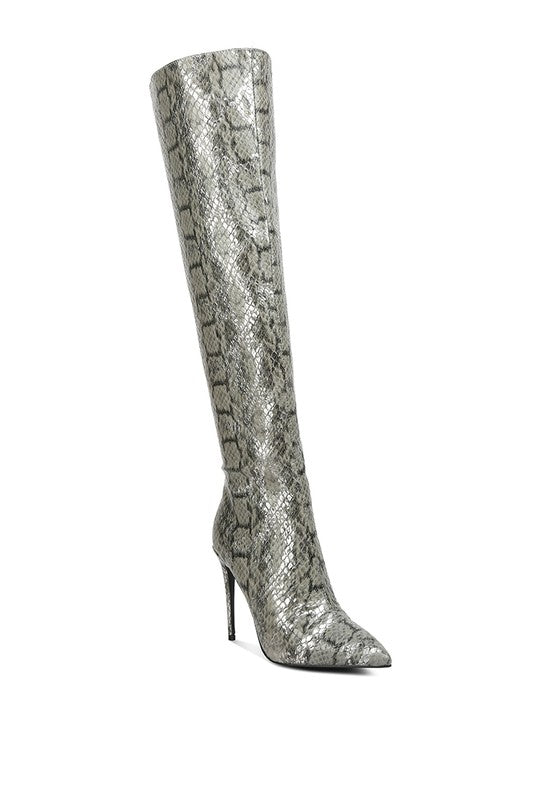 Catalina Snake Print Stiletto Knee Boots - lolaluxeshop