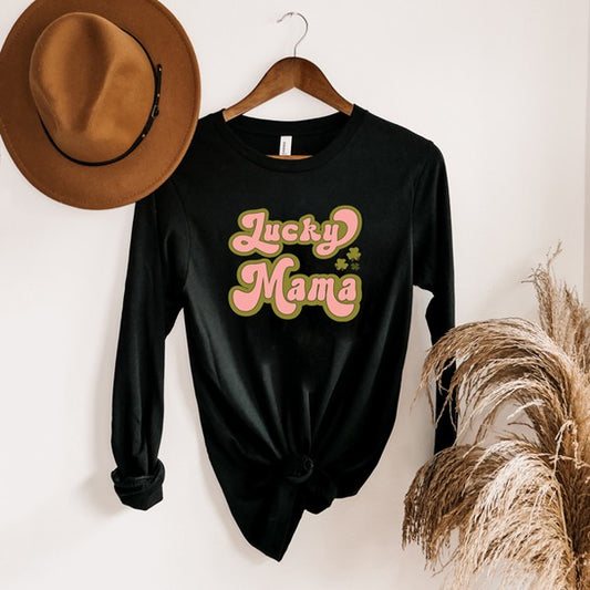 Lucky Mama Retro Clovers Long Sleeve Graphic Tee - lolaluxeshop