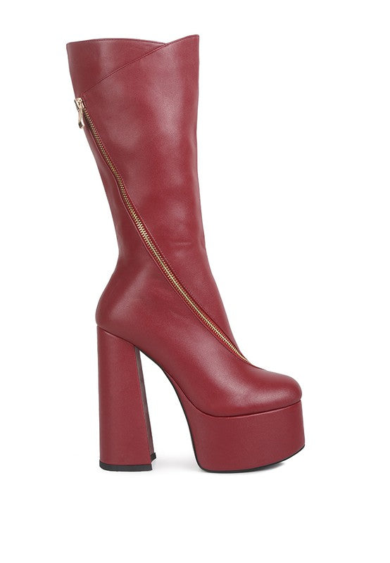 Tzar Faux Leather High Heeled Platfrom Calf Boots - lolaluxeshop