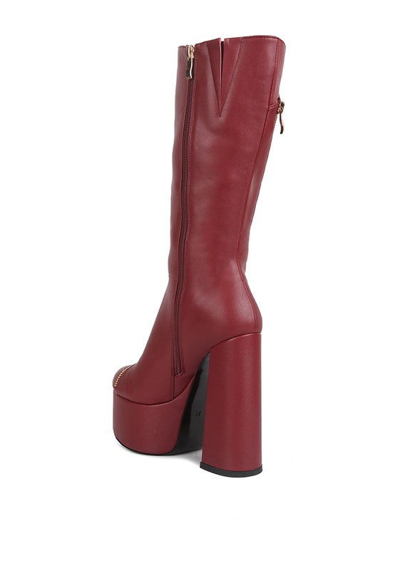 Tzar Faux Leather High Heeled Platfrom Calf Boots - lolaluxeshop