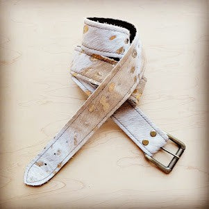 Mixed Hair Hide Leather Belt w/ Antique Buckle 50 - lolaluxeshop