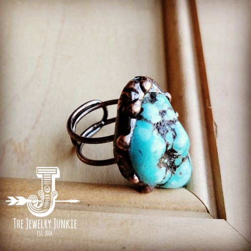 Blue Turquoise Ring set in Antique Copper - lolaluxeshop