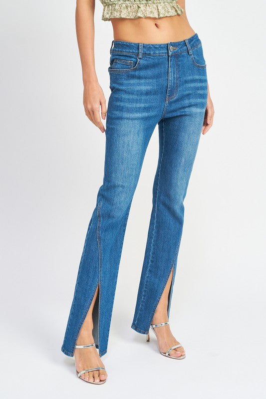 FLARED JEANS WITH SLITS - lolaluxeshop