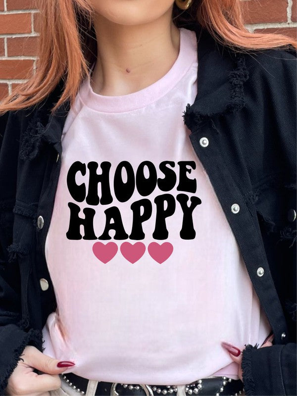 Choose Happy with Hearts Graphic Tee - lolaluxeshop