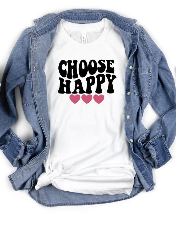 Choose Happy with Hearts Graphic Tee - lolaluxeshop