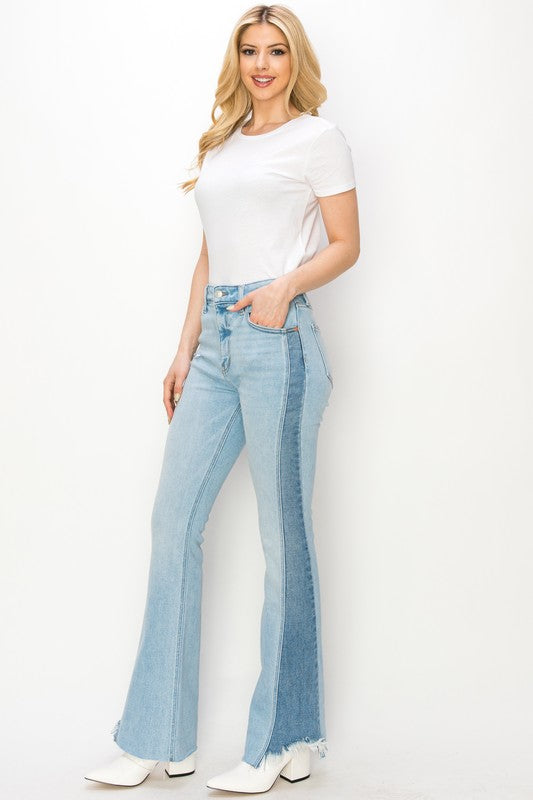 HIGH RISE BOOT CUT W/COLOR PANEL DETAIL JEANS - lolaluxeshop