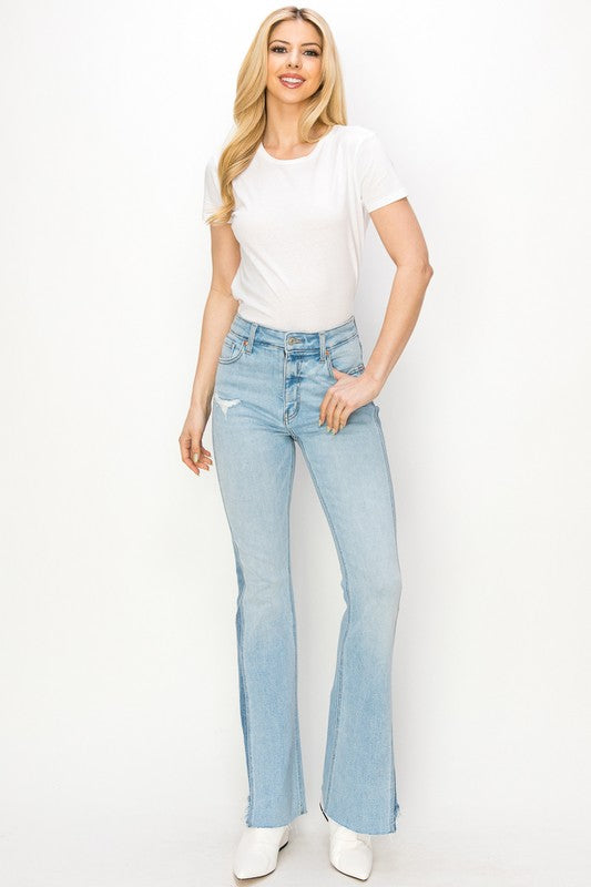 HIGH RISE BOOT CUT W/COLOR PANEL DETAIL JEANS - lolaluxeshop