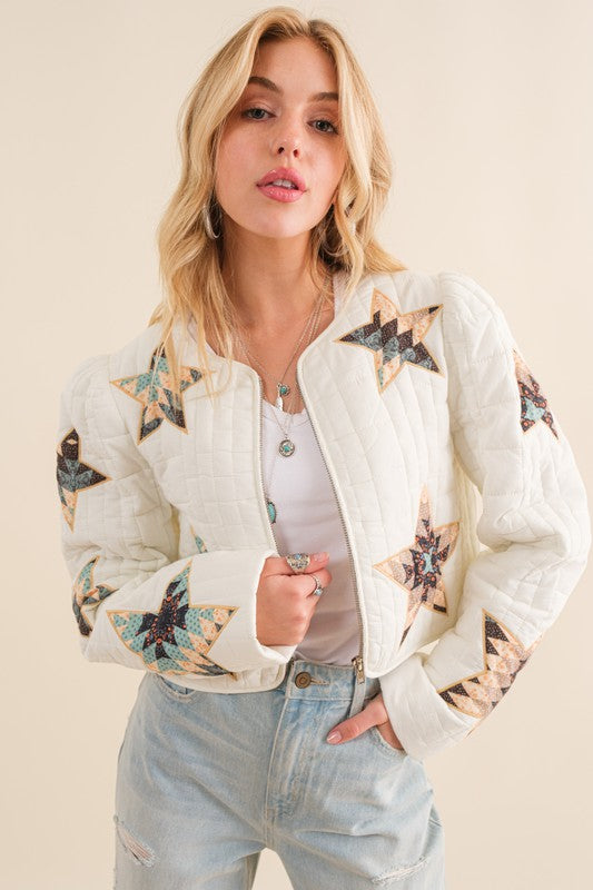 Quilted Multi Star Padded Western Jacket - lolaluxeshop