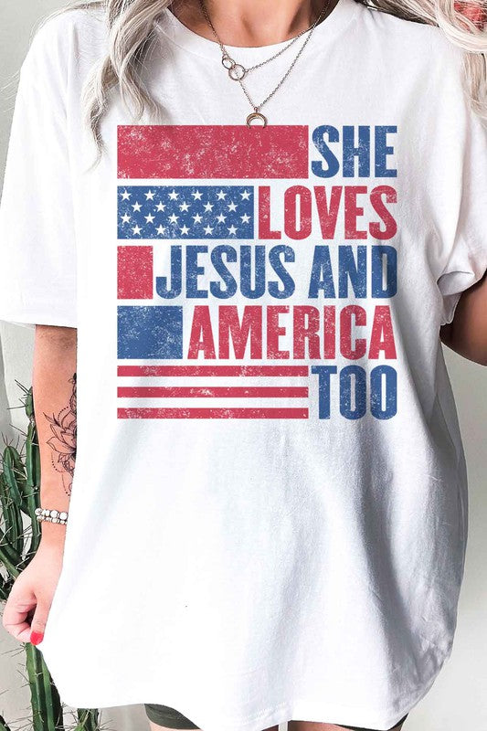 LOVES JESUS AND AMERICA OVERSIZED TEE / T-SHIRT - lolaluxeshop