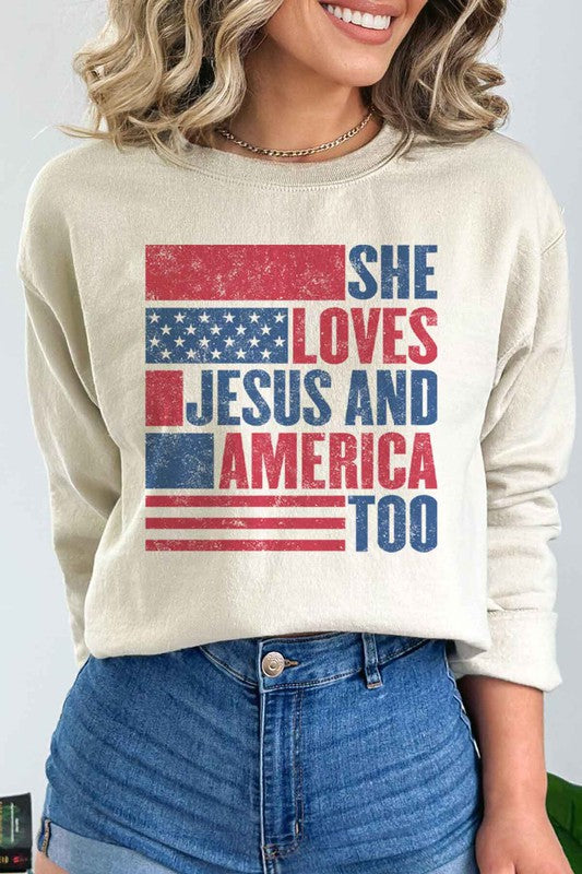 LOVES JESUS AND AMERICA PLUS SIZE SWEATSHIRT - lolaluxeshop