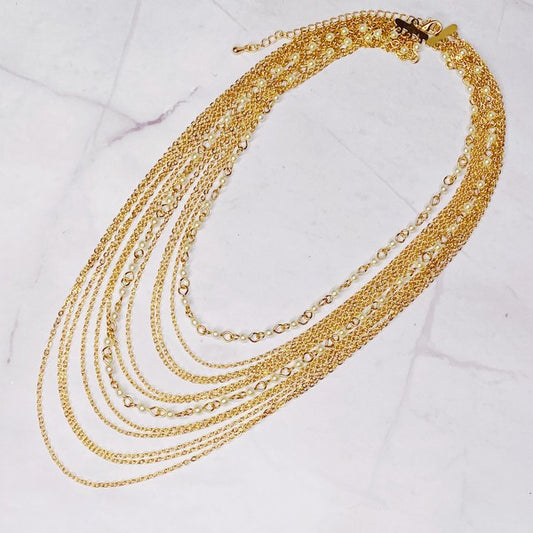 Beautifully Draping Pearl And Chain Necklace - lolaluxeshop