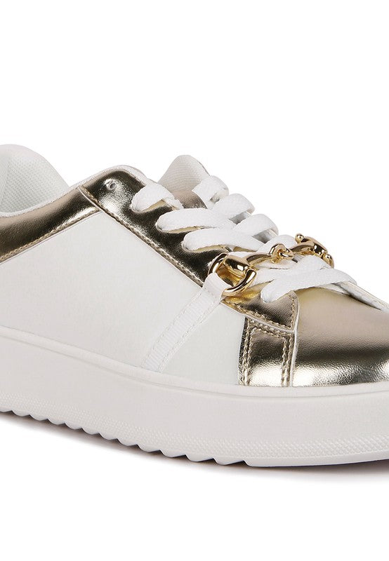 Nemo Contrasting Metallic Faux Leather Sneakers - lolaluxeshop