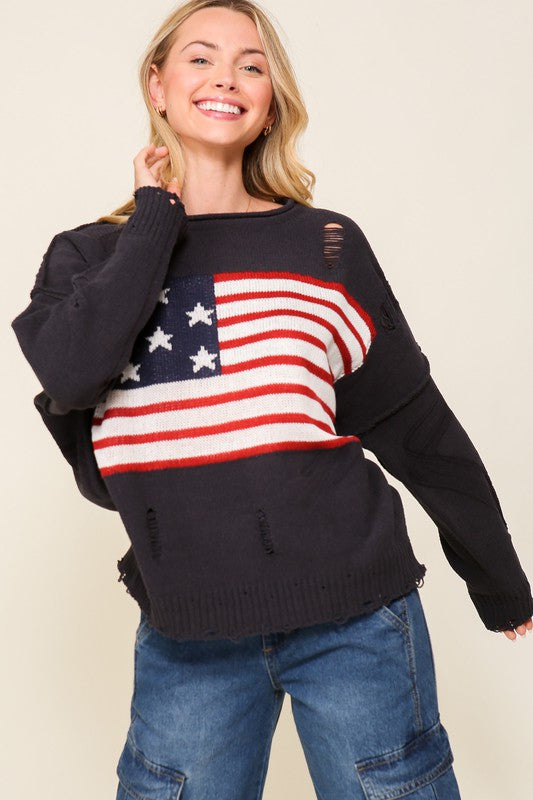 Distressed USA Logo Sweater - lolaluxeshop