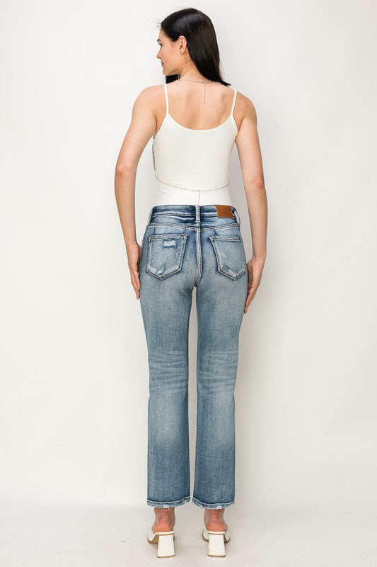 HIGH RISE CRYSTAL EMBELLISHED CROP STRAIGHT JEANS - lolaluxeshop