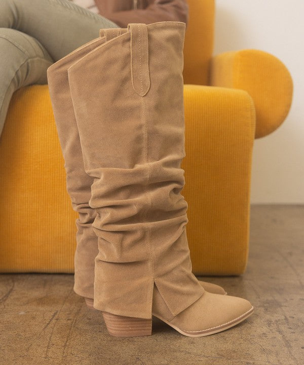 OASIS SOCIETY Thea - Fold Over Slit Jean Boots - lolaluxeshop