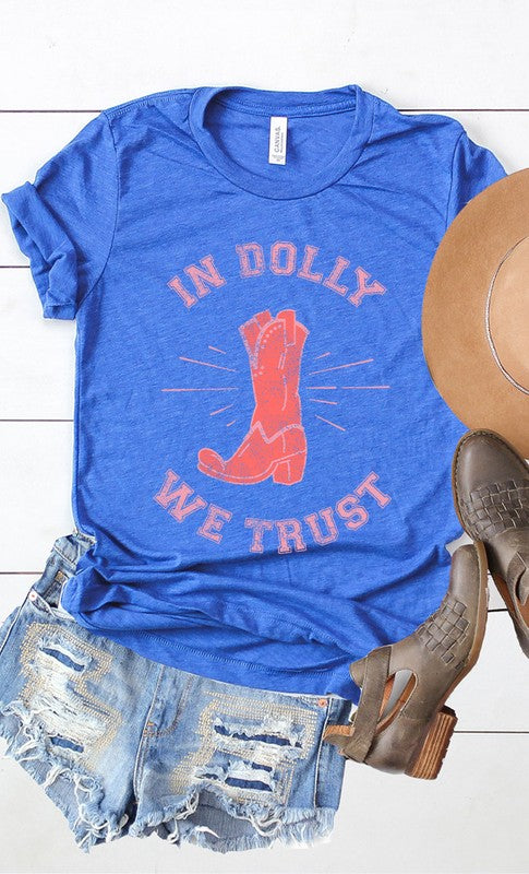 Retro In Dolly We Trust Boot Graphic Tee PLUS - lolaluxeshop